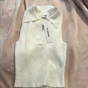 The Kooples Cream Sleeveless Collared Top